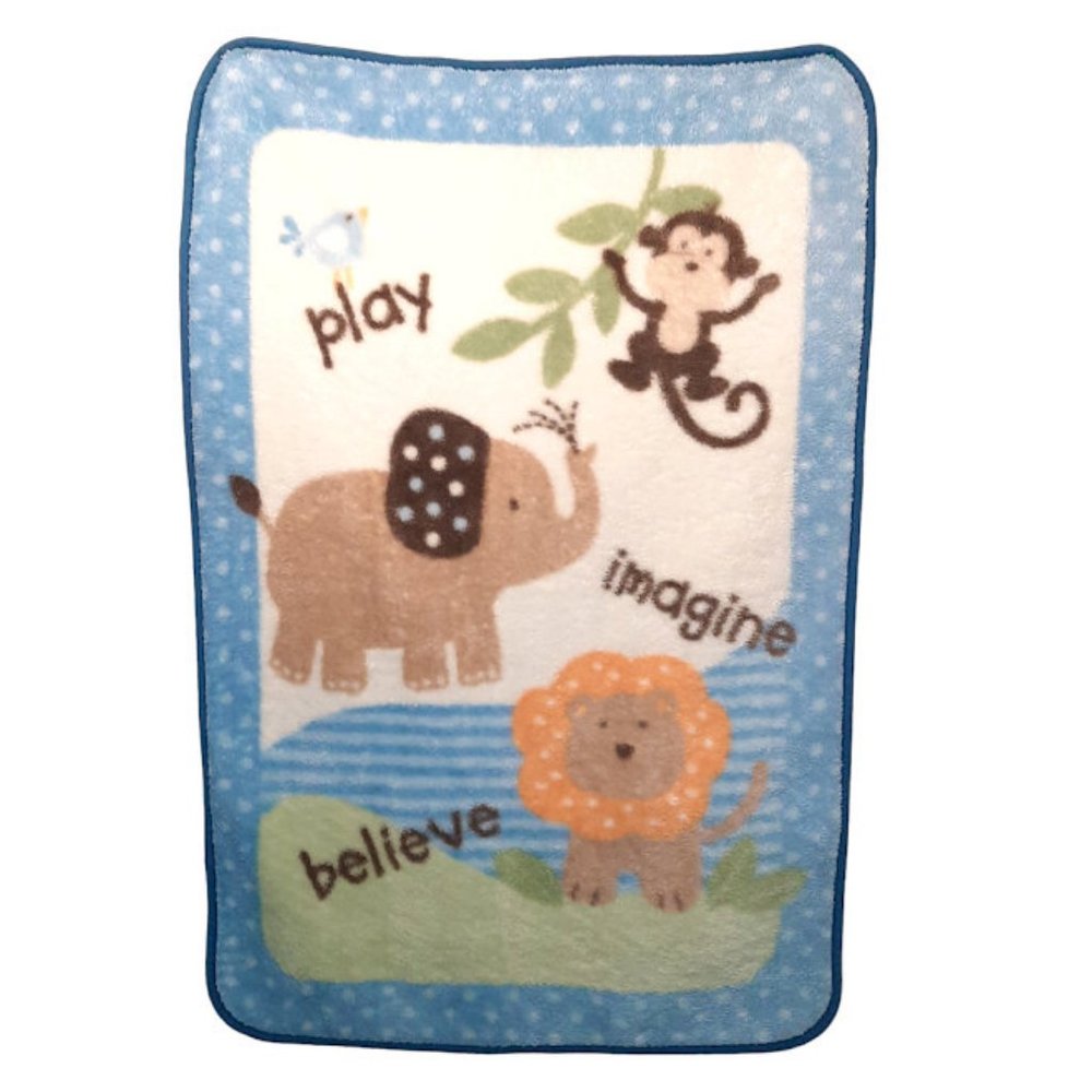 Garanimals Play Imagine Believe Monkey Elephant Lion Baby Blanket 28" X 42"